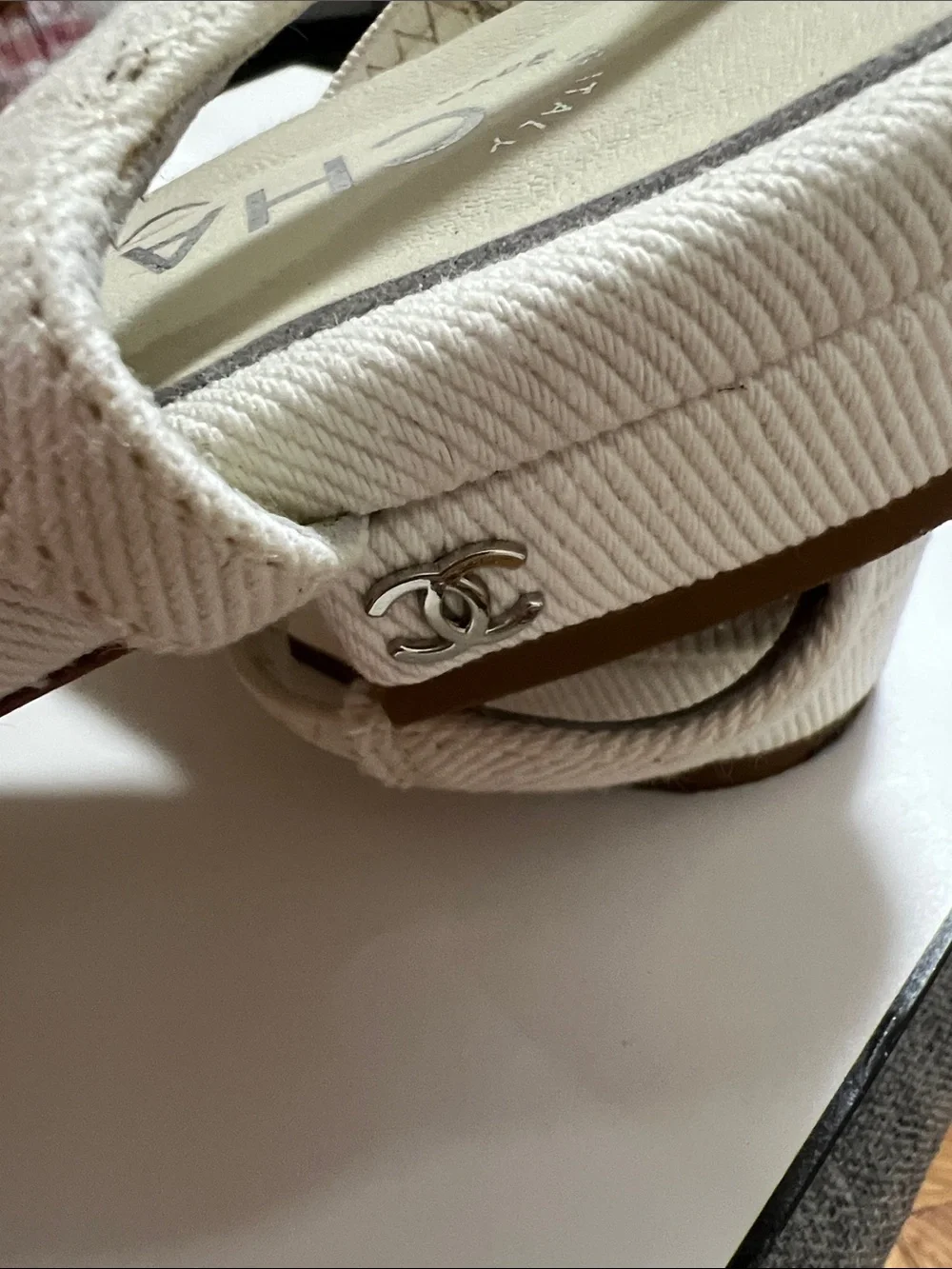 CHANEL Cream and Beige Canvas Slingback